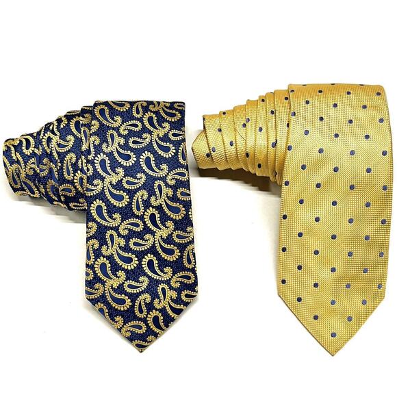 Charles Tyrwhitt Tie Lot Of 2 Paisley Polkadot Jermyn Street London 100% Silk